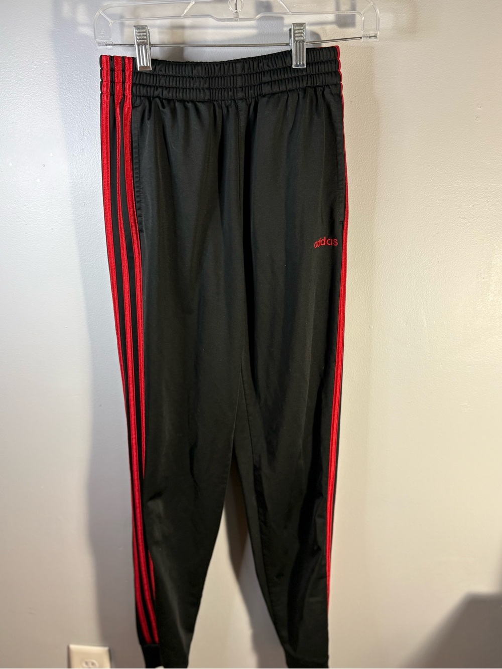 adidas Black Joggers with Red Three-Stripe Detail